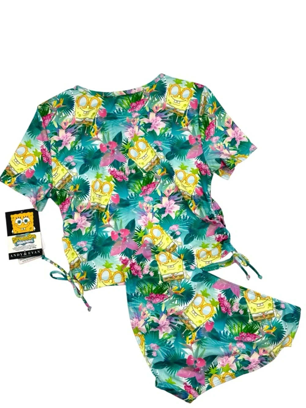 Andy & Evan x SpongeBob SquarePants Tropical Rash Guard Set - Size L (12/14) - Picture 2 of 16